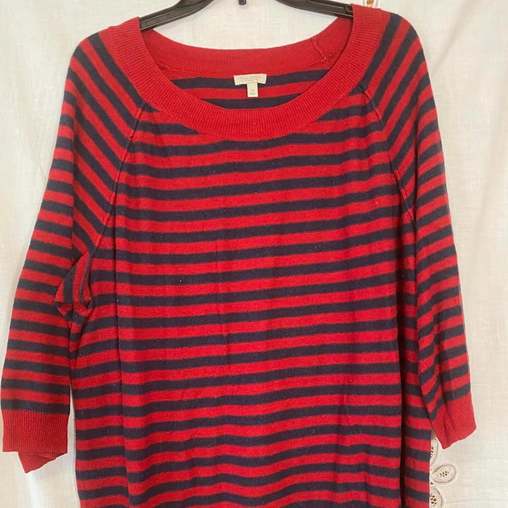 Talbots Red Grey Striped Sweater Women's Size 2X